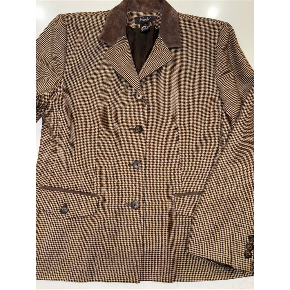 Rafaella Womens 14 Jacket Houndstooth Plaid 100% Wool Equestrian Academia Preppy
